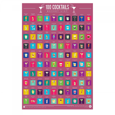 100 Cocktails Bucket List Scratch Poster